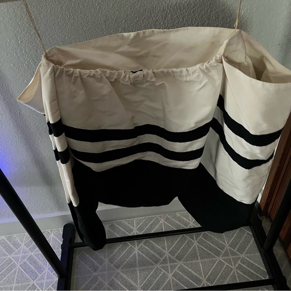 ROSIE ASSOULIN sz S Off Shoulder Balloon Sleeve Top Off White Black Stripe - Picture 12 of 16